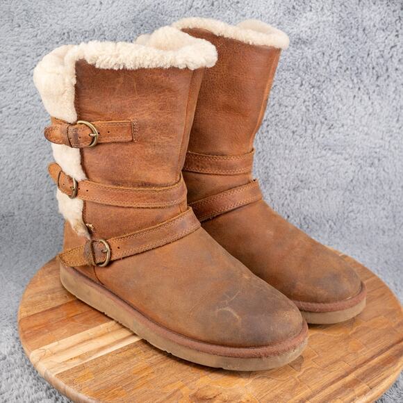 UGG Boots Womens 9 Becket Snow Brown Leather Waterproof Buckled Comfort 1005380 - Picture 1 of 8